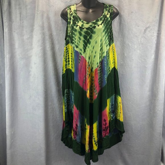 Indian Tropical Fashion Sleeveless Boho Dress Free Sz 93886 Tie Dye Embroidered - Picture 1 of 10